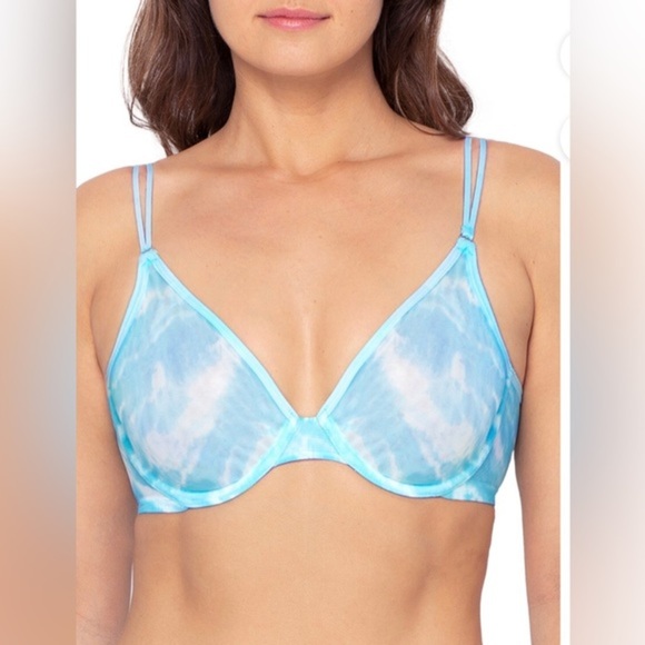 2pack Blue & Blue floral Unlined Sheer Mesh Demi Underwire Bras size 38D new - Picture 3 of 10